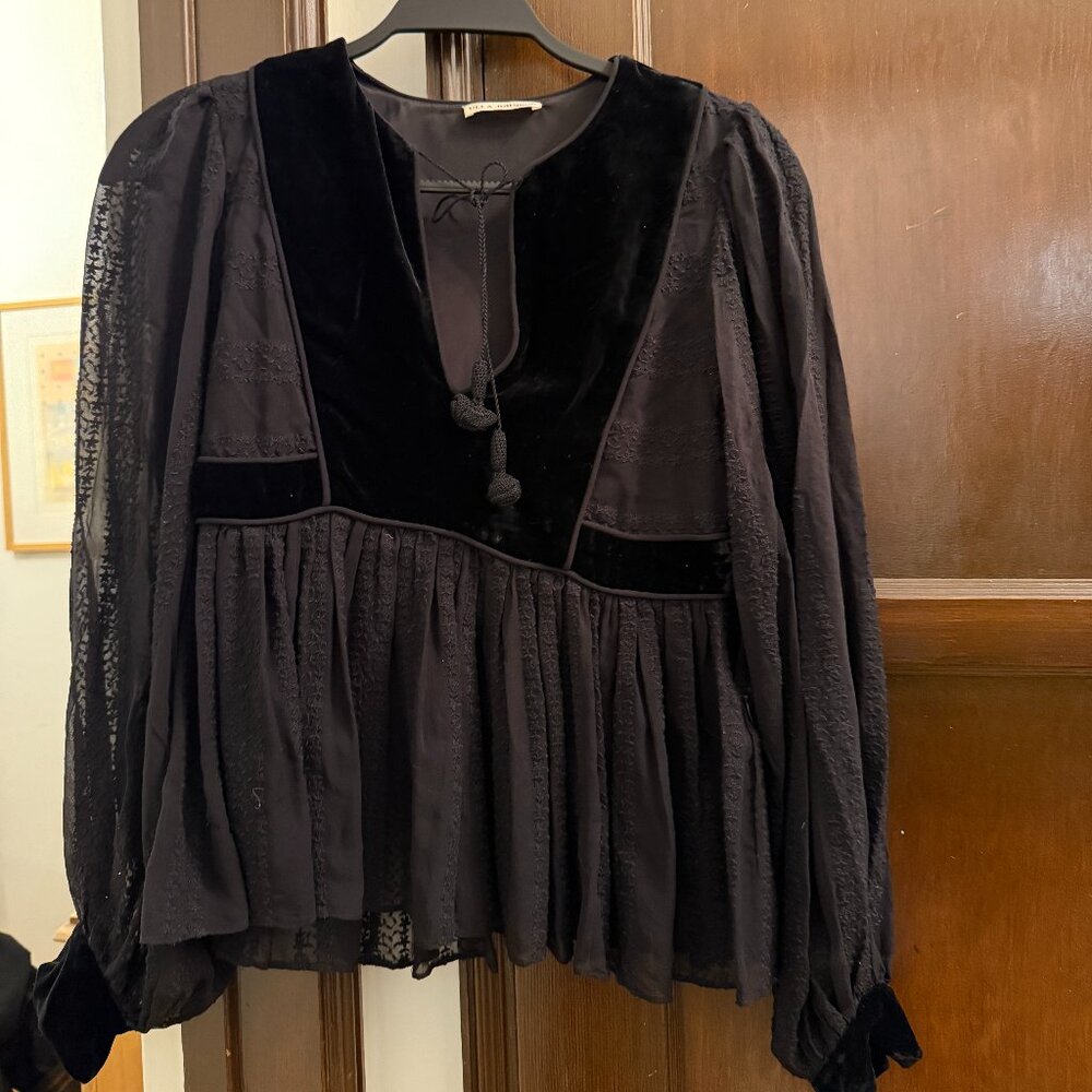 Ulla Johnson Riya Blouse Sheer/Velvet/Embroidered Top-Like New